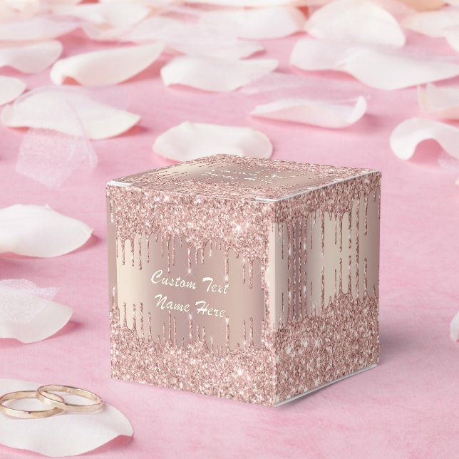 Rose Gold Wedding Favor Boxes with Custom Text (Wedding)