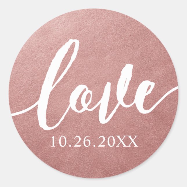 Rose Gold Wedding Favor Sticker Date & Love Script (Front)