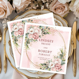 Rose Gold Wedding Floral Greenery Gold Glitter  Napkins