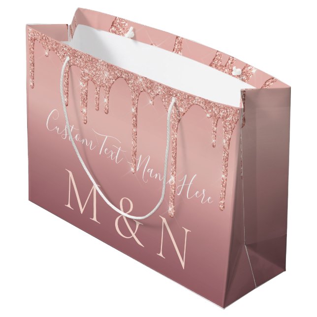 Rose Gold Wedding Gift Bag Personalized Your Text (Back Angled)