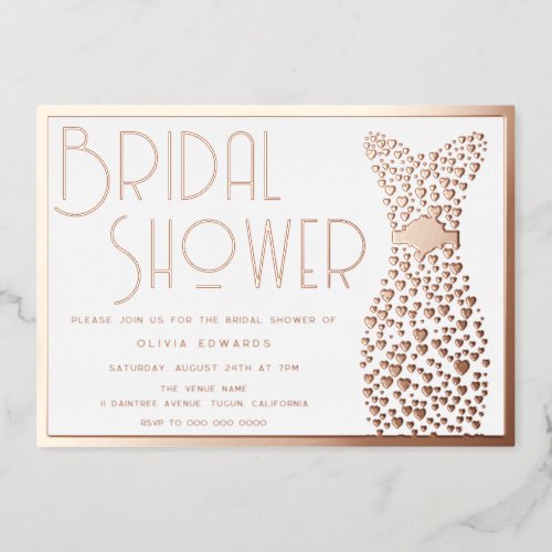 Rose Gold Wedding Gown Vintage Retro Bridal Shower Foil Invitation