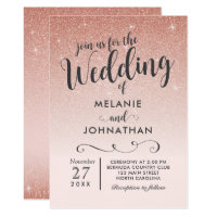 Rose Gold Wedding Invitation, Ombre Pink Card