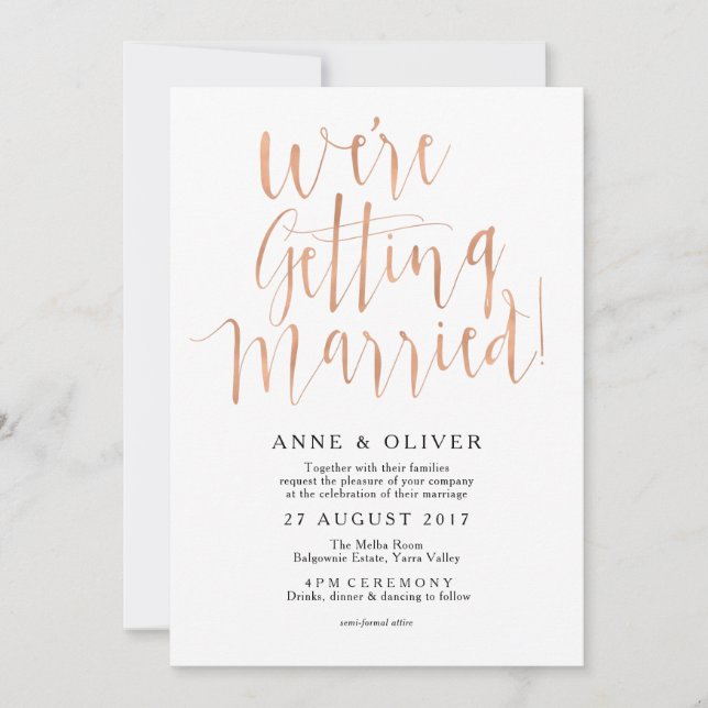 Rose Gold Wedding Invitation Rustic (Front)