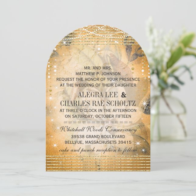 Rose Gold Wedding Magnolia Under the Stars Invitation (Standing Front)