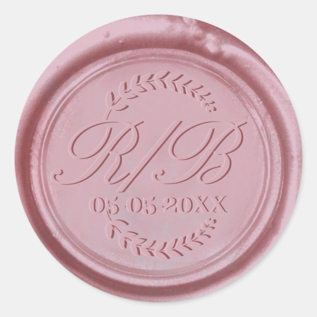 Rose Gold Wedding Monogram botanical leaves Classic Round Sticker (Front)