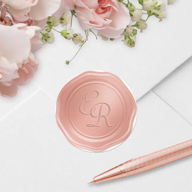 Rose Gold Wedding Monogram Faux Wax Seal | Zazzle