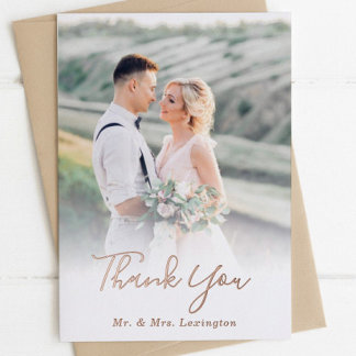 Rose Gold Wedding Photo Flat Thank You Cards