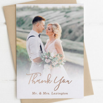 Rose Gold Wedding Photo Flat Thank You Cards by origamiprints at Zazzle