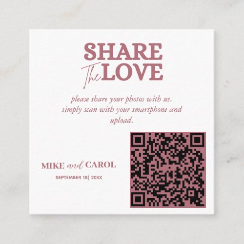 Rose Gold Wedding Photo Sharing With QR Code Enclosure Card