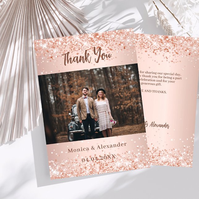 Rose gold wedding photo thank you card (Creator Uploaded)