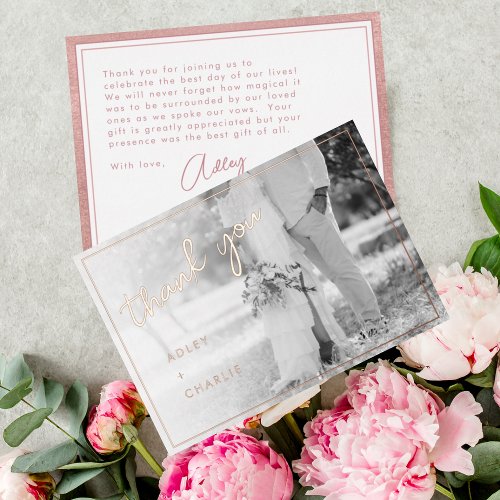 Rose Gold Wedding Photo Thank You Foil Holiday Card
