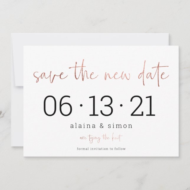 Rose Gold Wedding Postponement Save the New Date (Front)