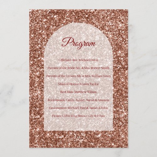 Rose Gold Wedding Program Ceremony Arched Glitter