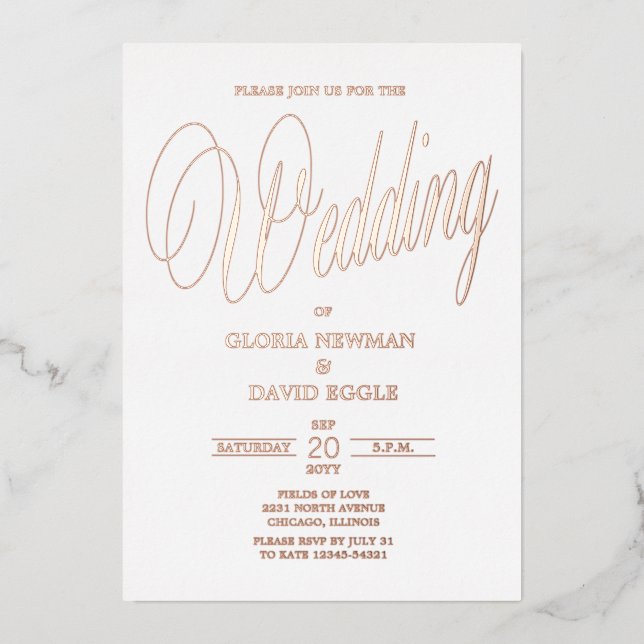 Rose Gold  Wedding Real  Foil Invitation (Front)