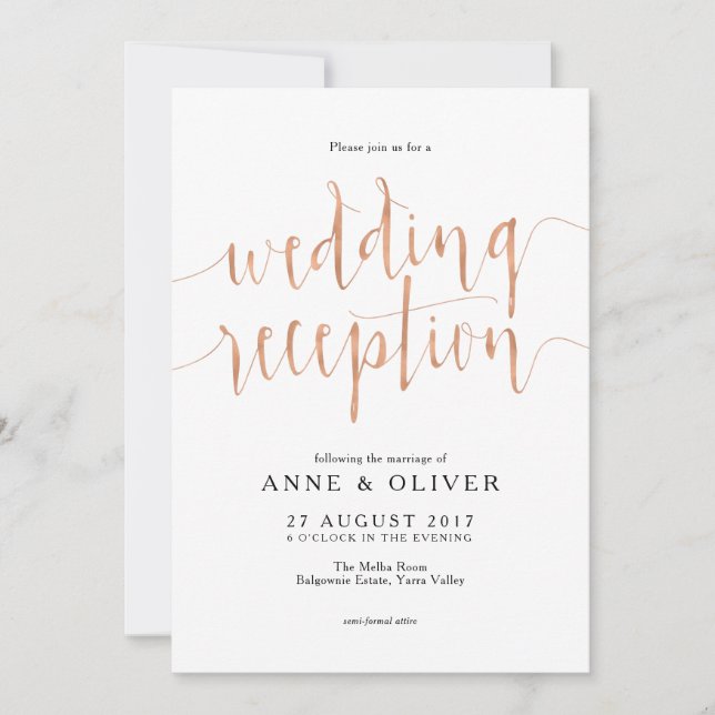 Rose Gold Wedding Reception Invitation (Front)