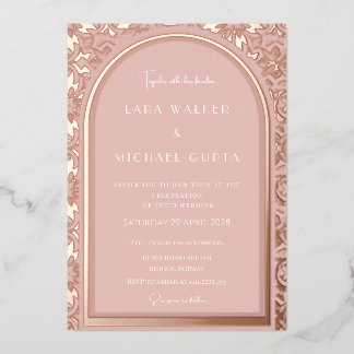 Rose Gold Wedding (Retro-Dotted) Foil Invitation