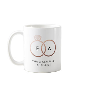 Rose Gold Wedding Ring Monogram with Date Coffee Mug