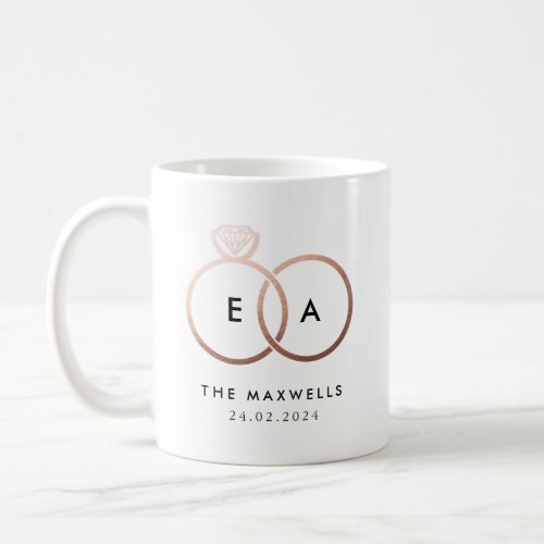 Rose Gold Wedding Ring Monogram with Date Coffee Mug