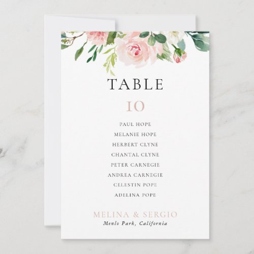 Rose Gold Wedding Table 6 Seating Chart card