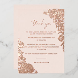 Rose Gold Wedding Table Thank You Foil Invitation