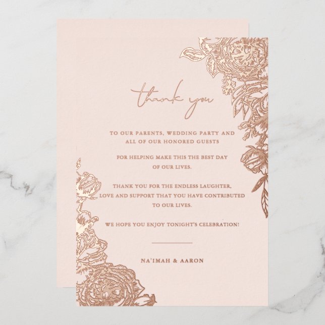 Rose Gold | Wedding Table Thank You Foil Invitation (Front/Back)