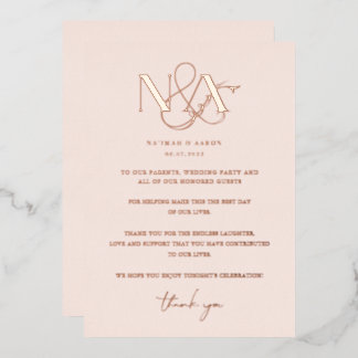 Rose Gold | Wedding Table Thank You  Foil Invitation