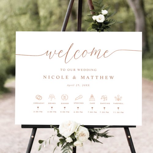Rose Gold Wedding Welcome Sign and Timeline 