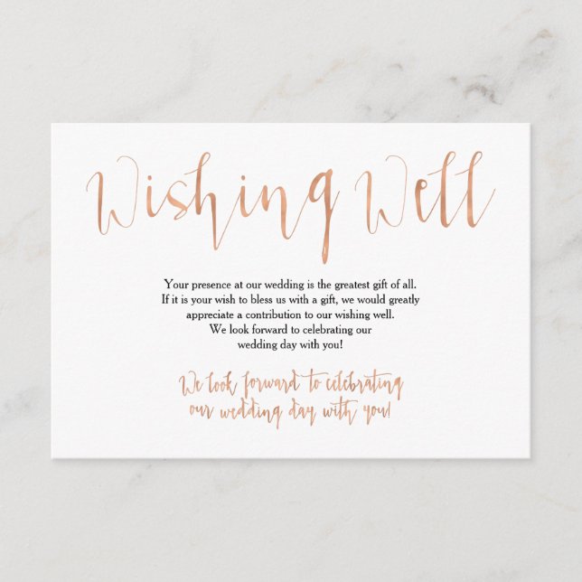 Rose Gold Wedding Wishing Well Enclosure Card (Front)