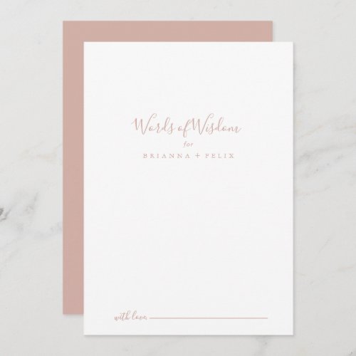 Rose Gold Wedding Words of Wisdom Advice Card