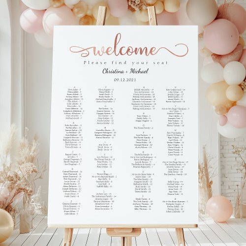 Rose Gold Welcome Alphabetical Seating Charts Foam Board