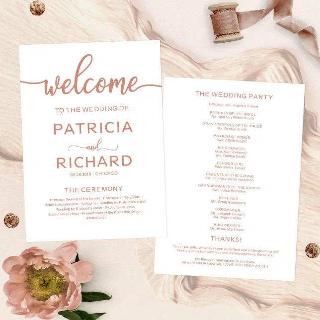 Rose Gold Program Rose Gold Welcome Wedding Ceremony Program | Zazzle