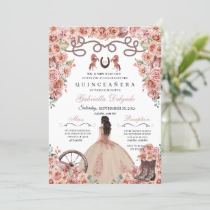 Rose Gold Western Charra Girl Ranchero Quinceanera Invitation