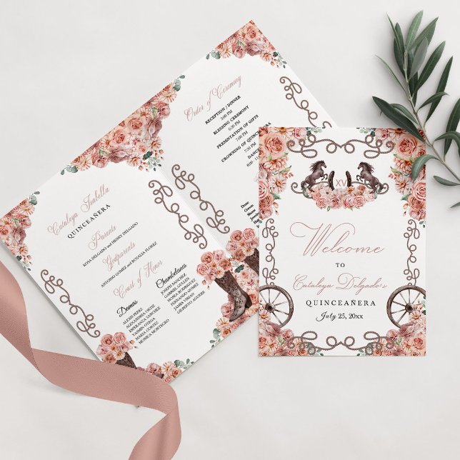 Rose Gold Western Charro Quinceañera Program (Creator Uploaded)
