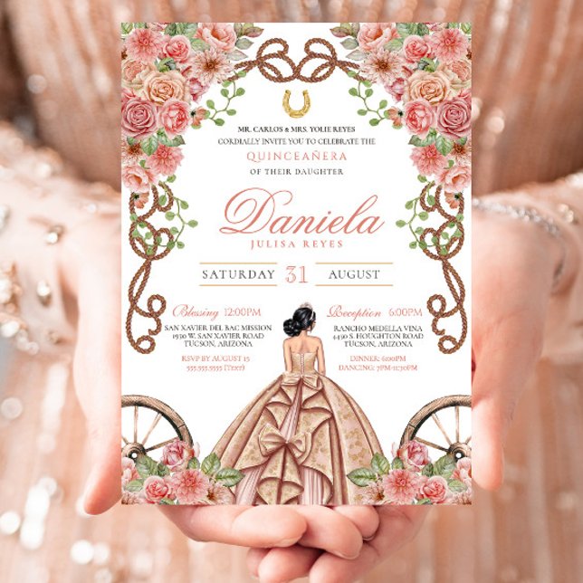 Rose Gold Western Charro Rustic Ranch Quinceañera Invitation (Creator Uploaded)