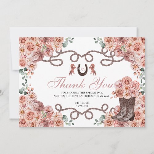Rose Gold Western Horse Quinceanera Thank You Card