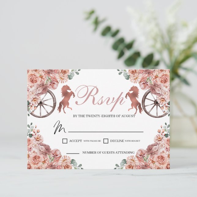Rose Gold Western Quinceanera RSVP Card (Standing Front)