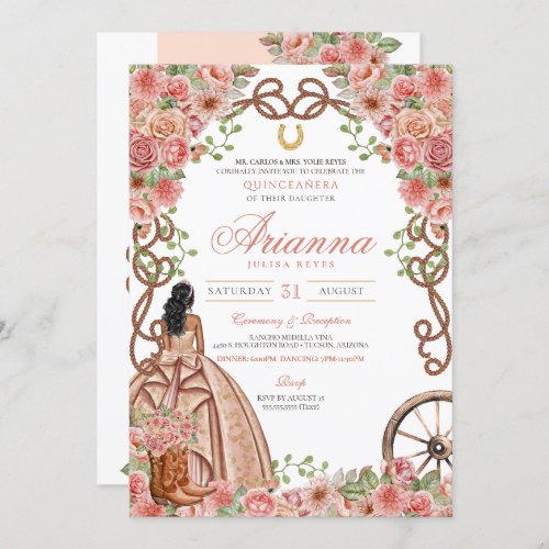 Rose Gold Western Ranch Charro Quinceanera Invitation