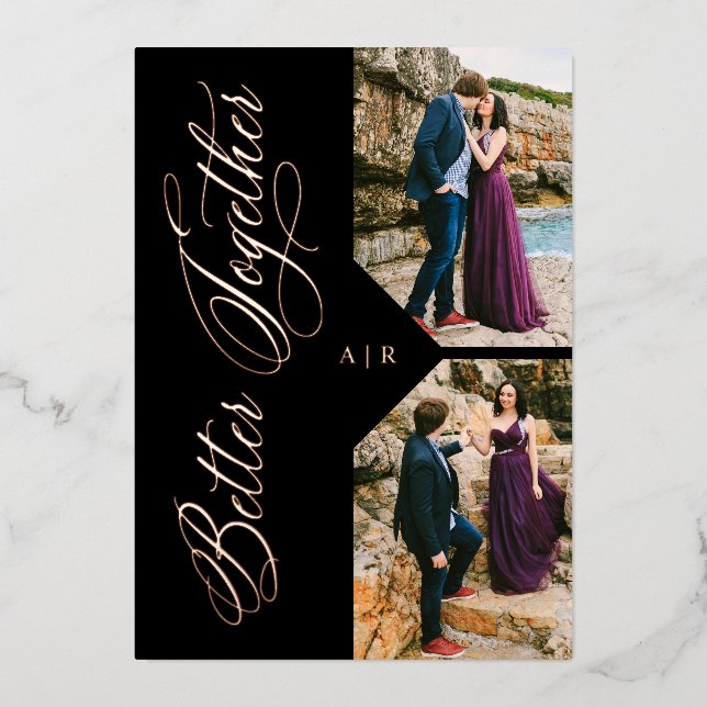 Rose Gold Whimsical Luxury Modern 2 Photos Collage Foil Invitation (Front)
