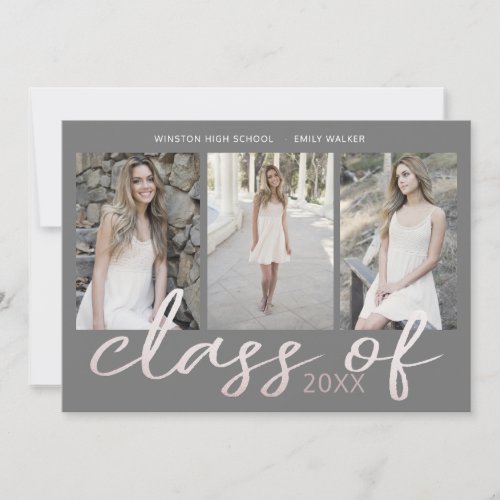 Rose Gold Whimsical Script Photo Graduation Card