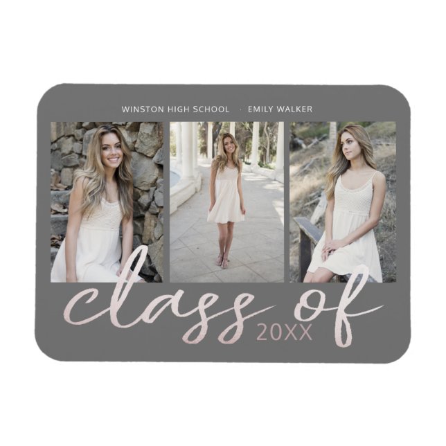 Rose Gold Whimsical Script Photo Graduation Magnet (Horizontal)