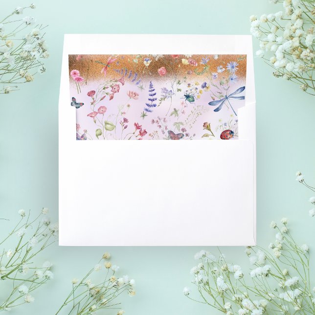 Rose Gold Whimsical Wildflower Pink   Envelope Liner (Creator Uploaded)