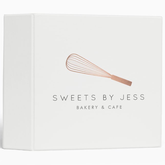 Rose Gold Whisk Bakery 3 Ring Binder (Front/Spine)