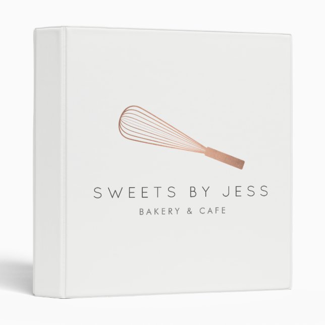 Rose Gold Whisk Bakery 3 Ring Binder (Front/Spine)