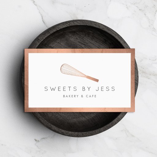 Customizable Rose Gold Whisk Bakery Business Card
