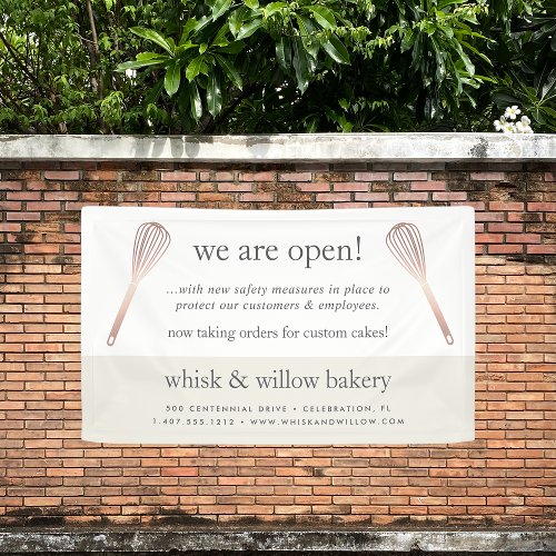 Rose Gold Whisk Bakery Business Reopening Banner