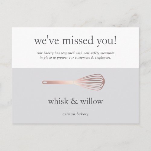 Rose Gold Whisk  Bakery Business Reopening Postcard