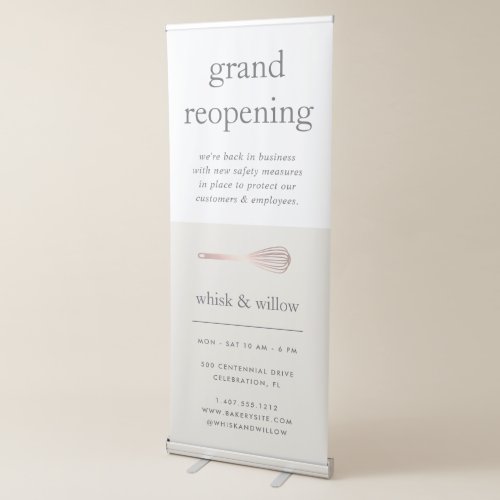 Rose Gold Whisk Bakery Business Reopening Retractable Banner