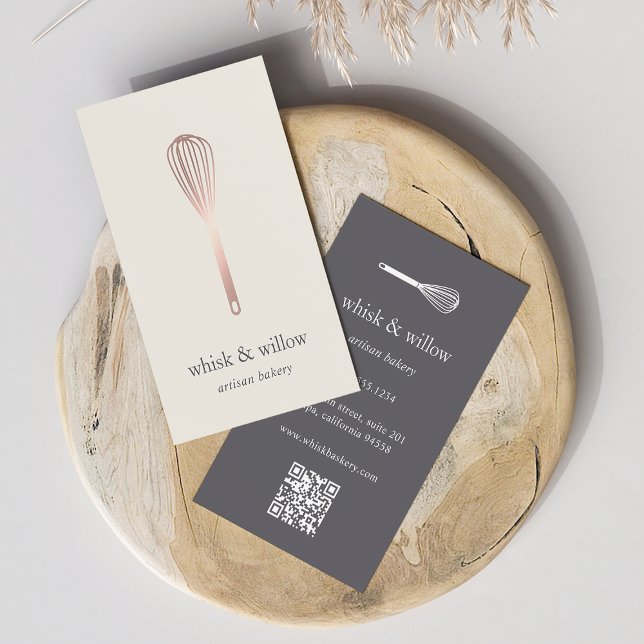 Rose Gold Whisk | Bakery | Chef | Caterer QR Code Business Card (Creator Uploaded)