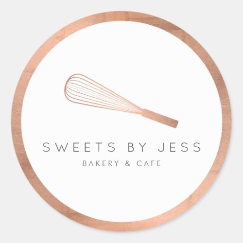 Rose Gold Whisk Bakery Classic Round Sticker