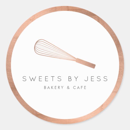Rose Gold Whisk Bakery Classic Round Sticker